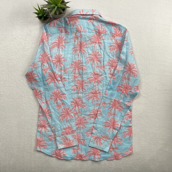 Linen Attire by Ranee’s Miami Linen Resort/Tropical LS Button Shirt (Blue/Pink) - Picture 2 of 16
